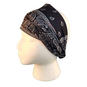 Black Paisley Knit Headwrap Hairband Soft Stretchy Headband  Unisex Sweatband